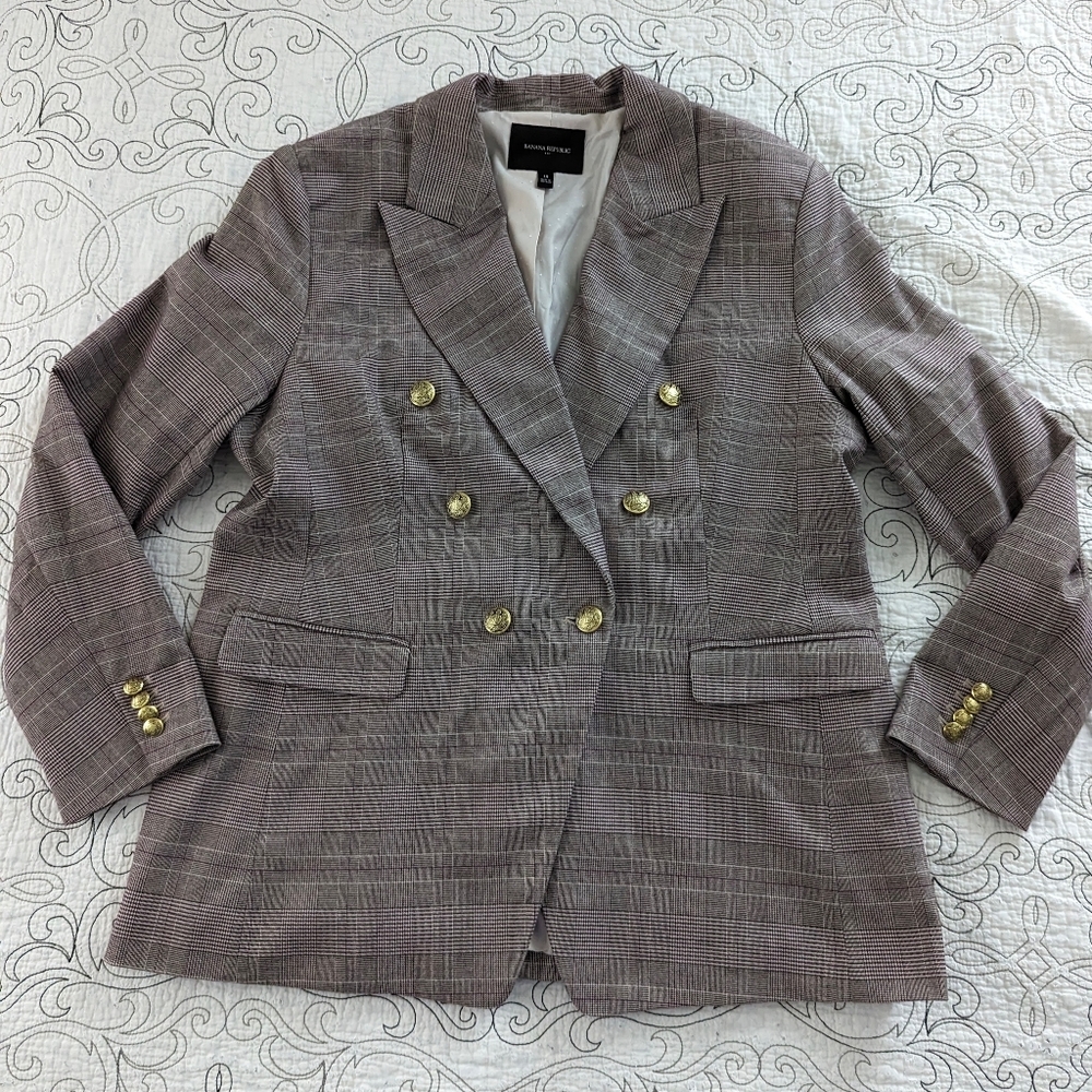 Banana Republic Checkered Blazer with Gold Accents